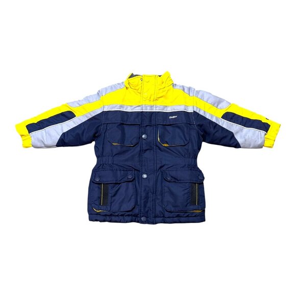 OshKosh Boys Size 4 Heavyweight Jacket Navy & Yellow Winter Coat Fleece Lined - Picture 1 of 6